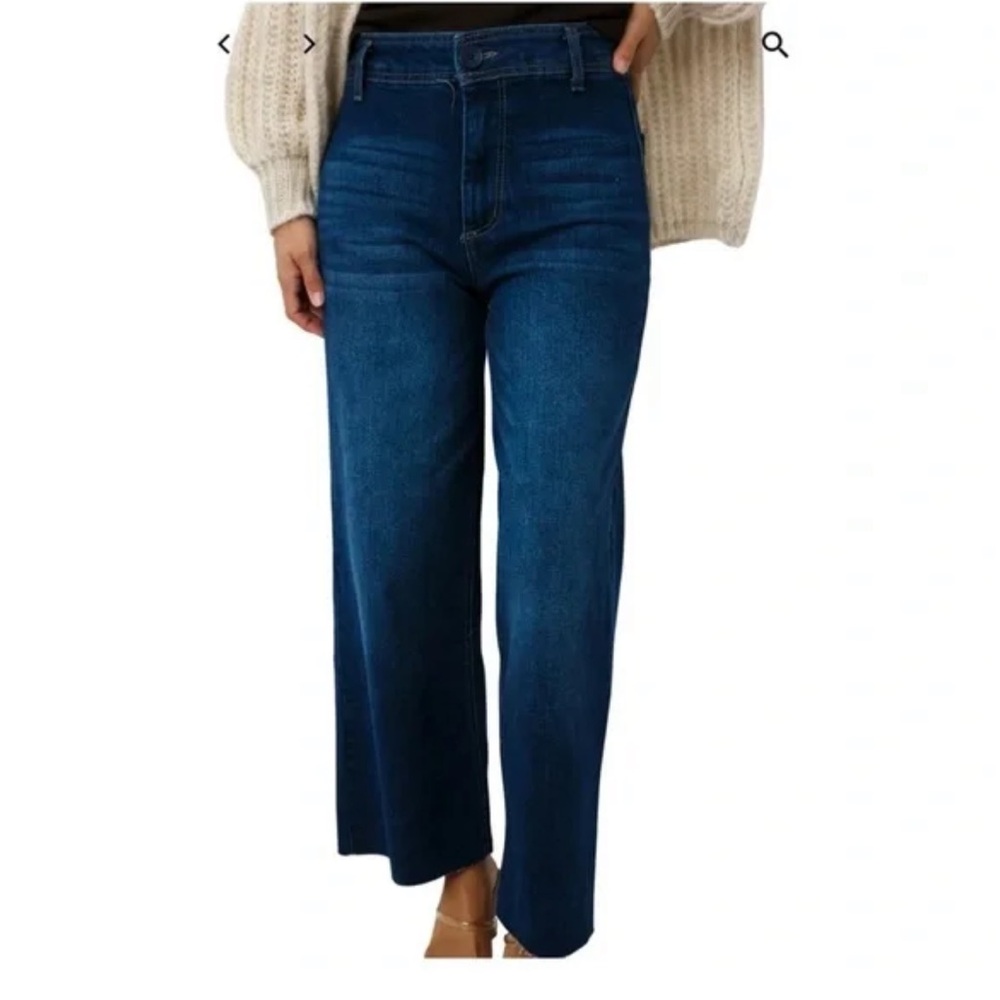 Oat New‎ York Wide Leg High Rise Raw Hem Ankle Denim Jeans